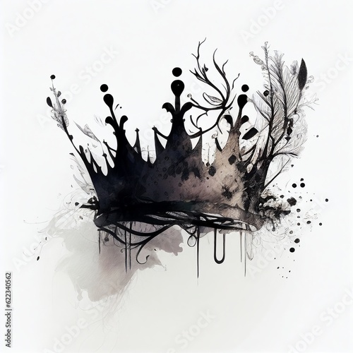 black crown silhouette, watercolor style Generative AI