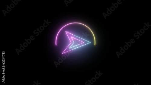 Glowing neon light multimedia icon on black background . 