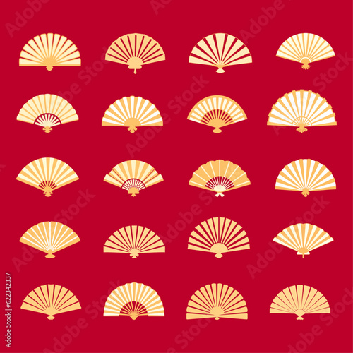 flat illustration of chinese fan on a red background