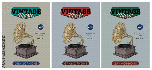Collection of 3 variations - Gramophone vintage style