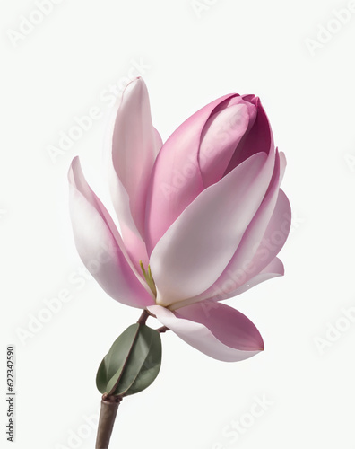 Magnolia. Realistic pink flower isolated on white background. Vector illustration