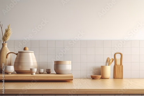 Background of a product presentation with a simple  homey design. Interior of a kitchen. Generative AI