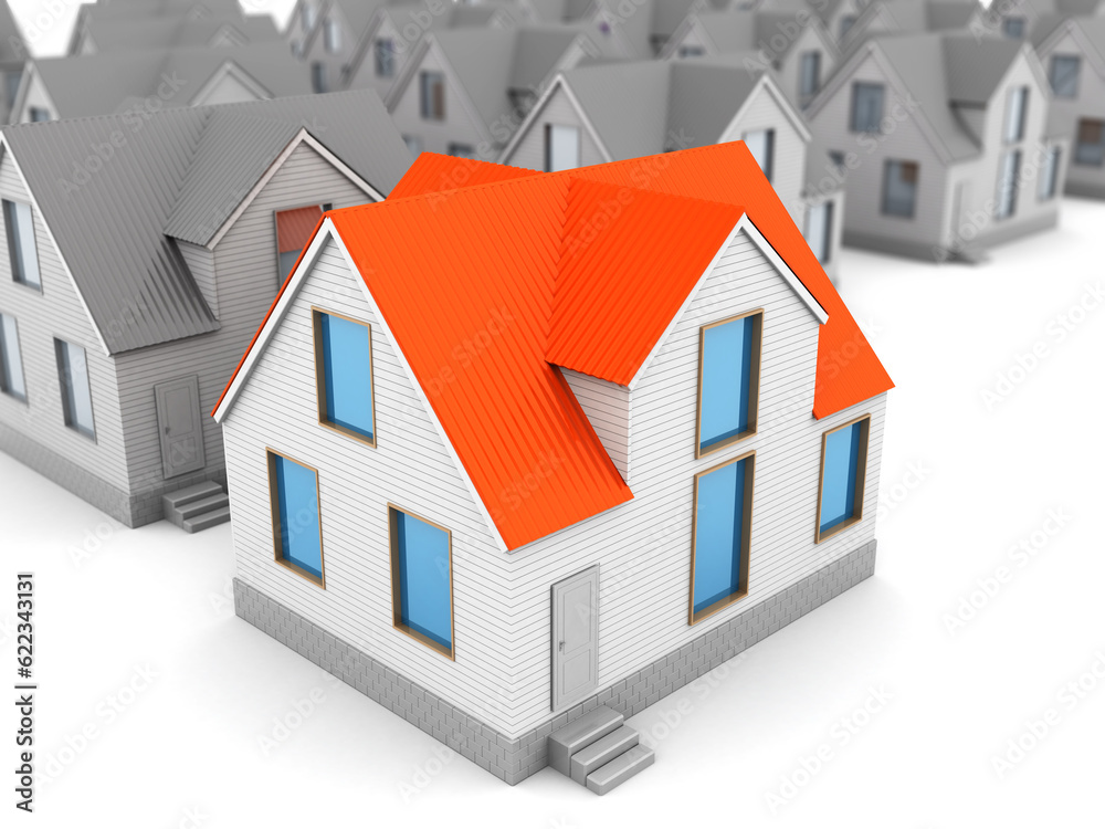 3d illustration of many houses and one best 3d illustration of many houses and one best