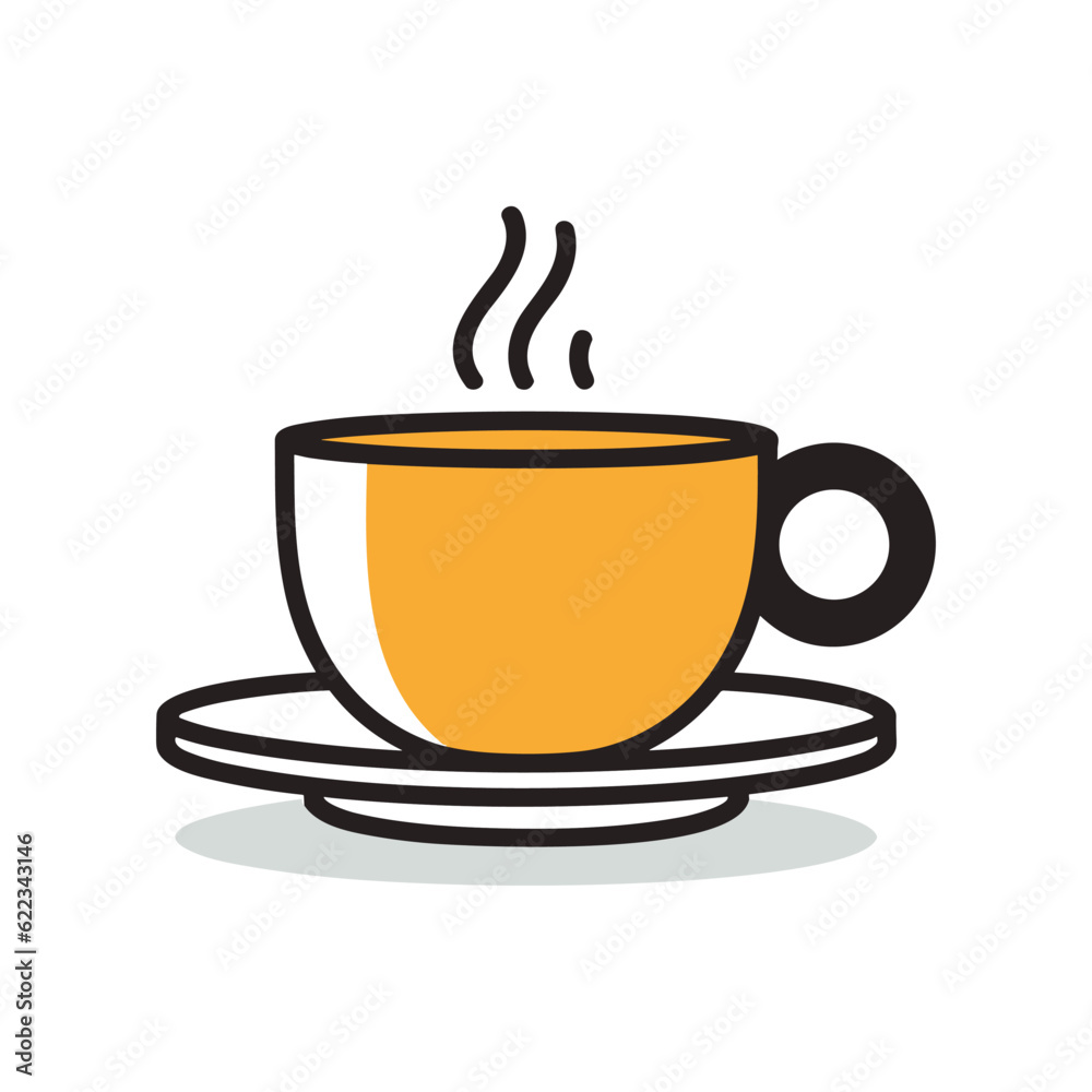 Vector yellow Coffee cup icon flat design style Vector yellow Coffee cup icon flat design style
