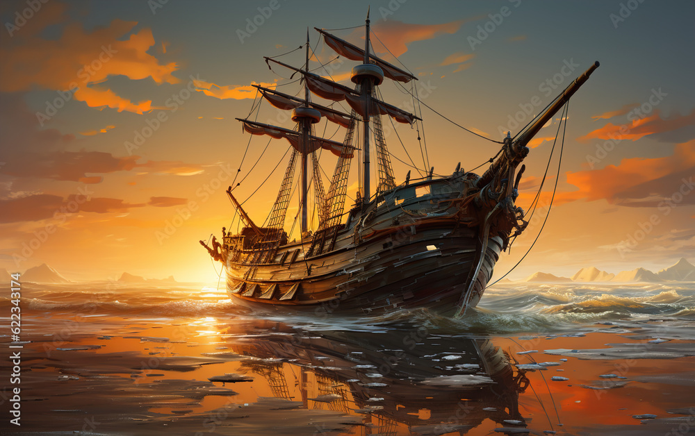 Obraz premium ship in the sunset