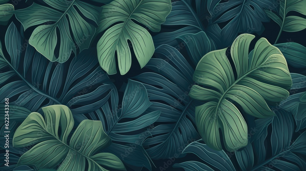 Tropical green leaves background, AI generated Image Tropical green leaves background, AI generated Image