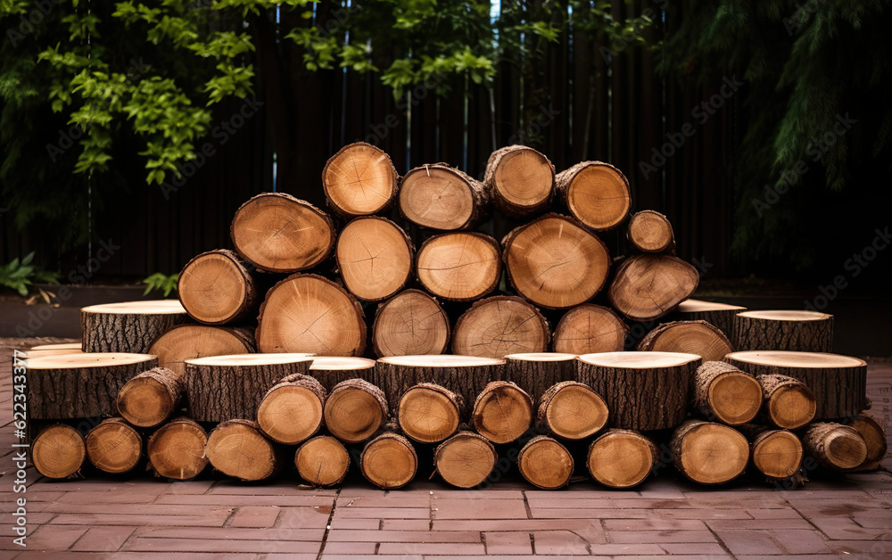 Neatly arranged stacks of cut tree logs created with Generative AI technology