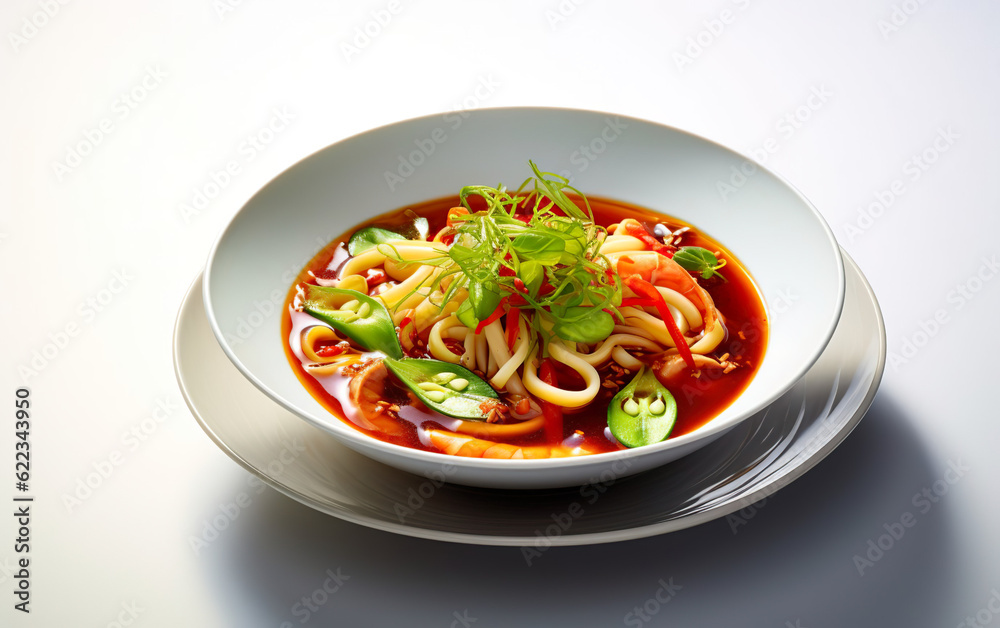 Asian vegetable soup with noodles in a bowl created with Generative AI technology Asian vegetable soup with noodles in a bowl created with Generative AI technology