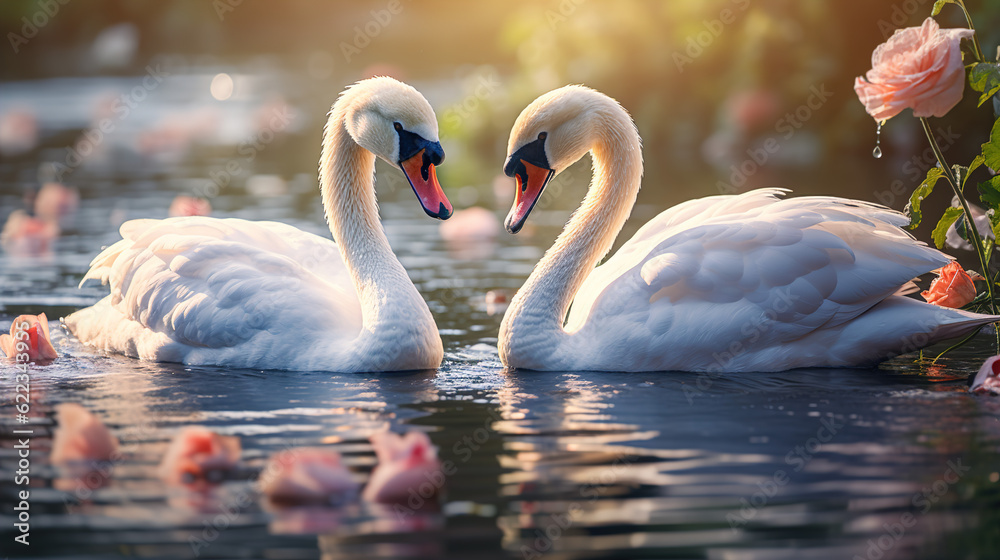 Obraz premium spring_nature_pair_of_swan_on_the_water_of_lake