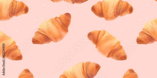 Freshly Baked Croissant Pastry Background, Horizontal Watercolor Illustration. Crusty Pastry, Gourmet Bakery. Ai Generated Soft Colored Watercolor Illustration with Aromatic Croissant Pastry.