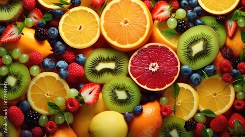 Sliced fruits background, AI generated Image