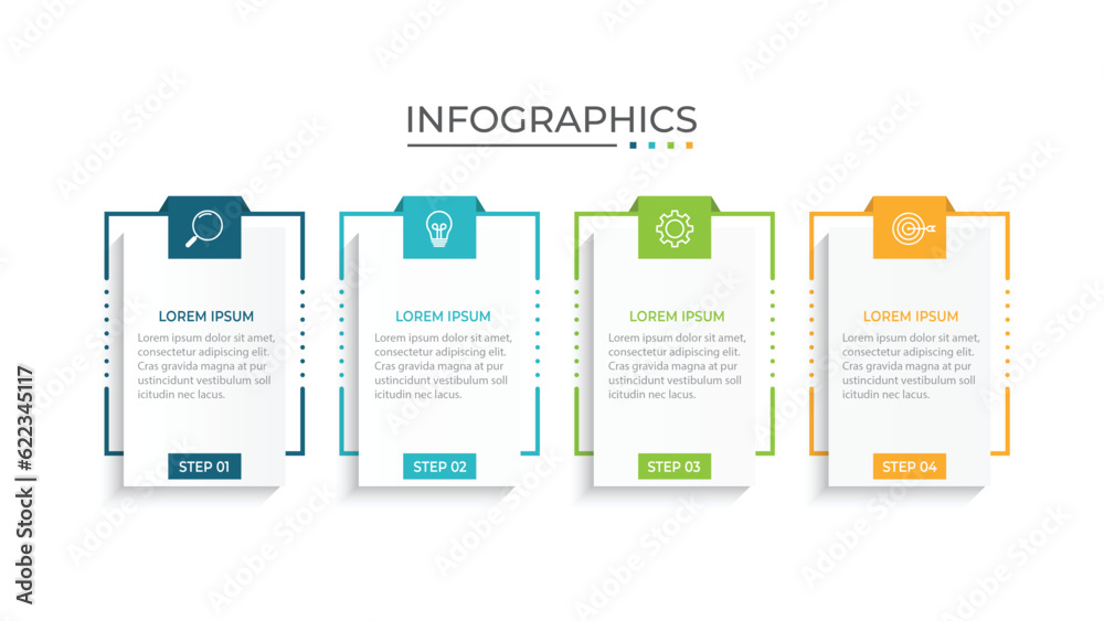 Thin line process business infographic with square template. Vector illustration. Process timeline with 4 options, steps or sections.