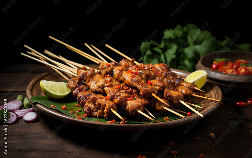 Satay dish on a plate created with Generative AI technology