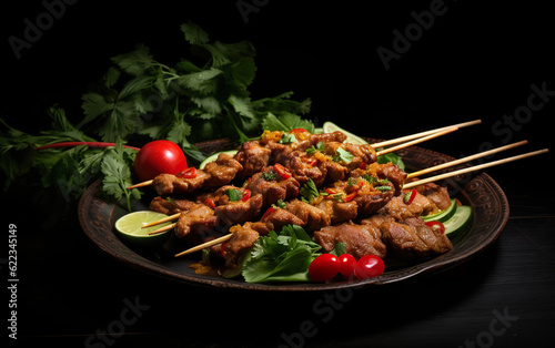 Satay dish on a plate created with Generative AI technology