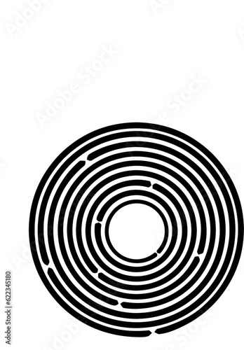 Simple black circular labyrinth on white background.
