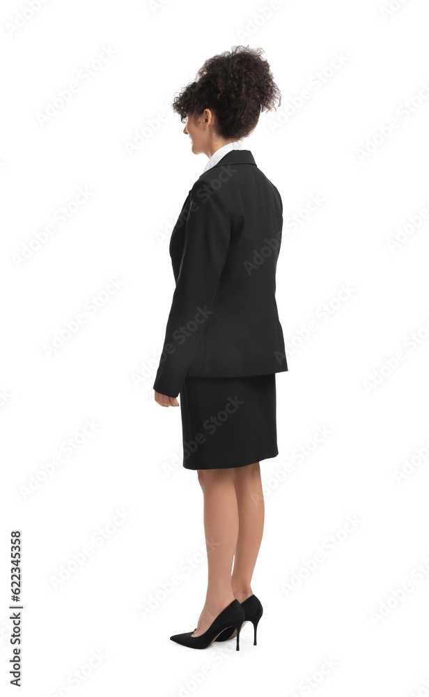 Young businesswoman in suit standing on white background Young businesswoman in suit standing on white background