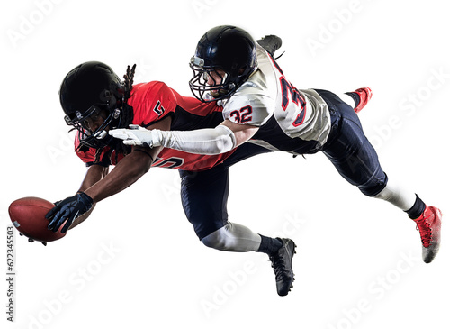 two american football players men studio isolated on white background
