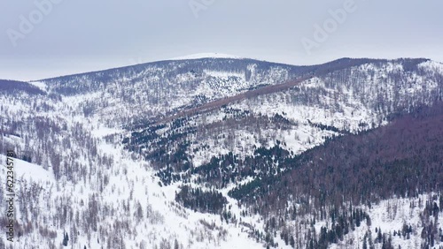 Altai mountains in winter: Seminsky Ridge and Yabogan Pass. Aerial view. photo