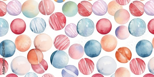 Sweet Bonbons Candy Background  Horizontal Watercolor Illustration. Sweet Dessert From Confectionery. Ai Generated Soft Colored Watercolor Illustration with Delicious Flavory Bonbons Candy.