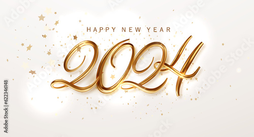 Happy new year 2024 golden numbers with on white background. Banner for christmas
