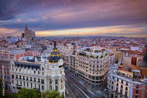 Cityscape image of Madrid, Spain during sunset. © Designpics