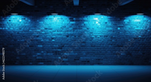 Fototapeta Naklejka Na Ścianę i Meble -  Blue brick wall background with spotlights. 3d rendering toned image