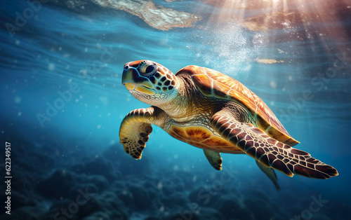 Sea turtle swimming in the ocean created with Generative AI technology © AZ Studio