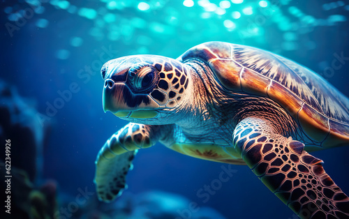 Sea turtle swimming in the ocean created with Generative AI technology