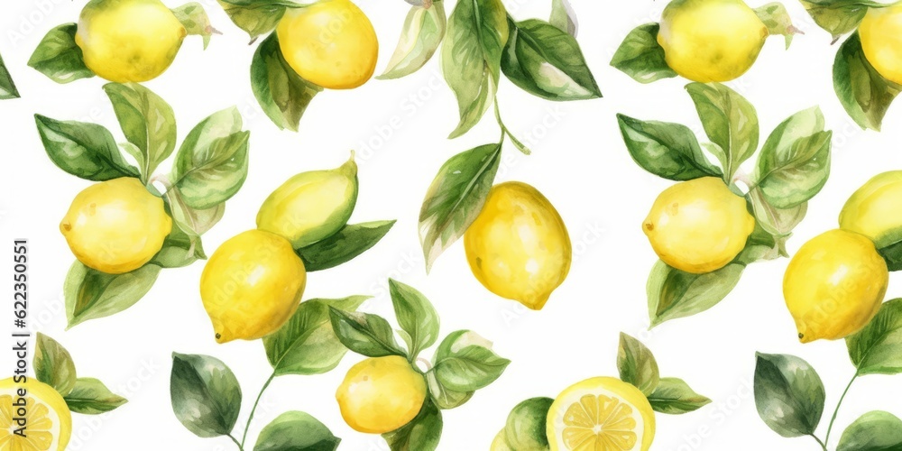 Fresh Organic Lemon Fruit Background, Horizontal Watercolor Illustration. Healthy Vegetarian Diet. Ai Generated Soft Colored Watercolor Illustration with Delicious Juicy Lemon Fruit.