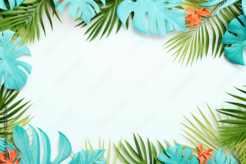 Beach themed frame for Flyers, Menù or Posters with Holiday Vacation Elements with space for text - Generative AI