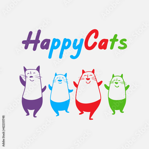 simple happy cats logo colorful vector