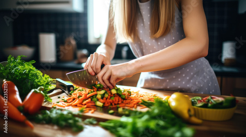 woman cutting vegetables Generative AI