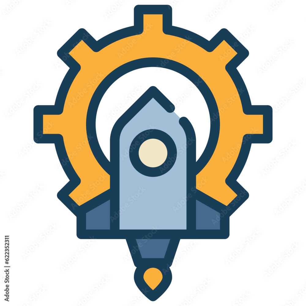 startup rocket business strategy work cog gear icon filled outline startup rocket business strategy work cog gear icon filled outline