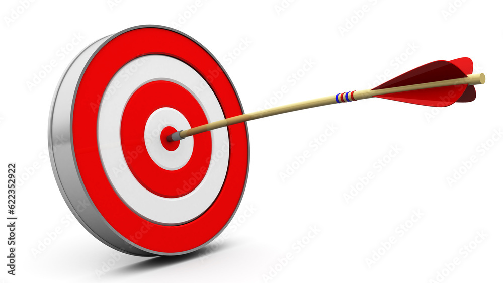 3d illustration of target with arrow hit in center