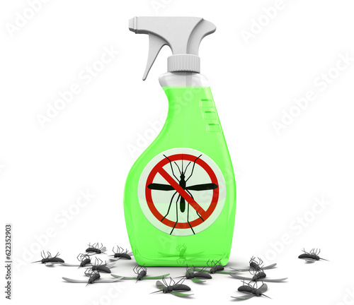 Billede på lærred 3d illustration of anti mosquito spay and killed mosquitos
