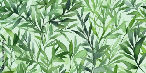 Aromatic Tarragon Herbs Background  Horizontal Watercolor Illustration. Healthy Vegetarian Diet. Ai Generated Soft Colored Watercolor Illustration with Delicious Aromatic Tarragon Herbs.