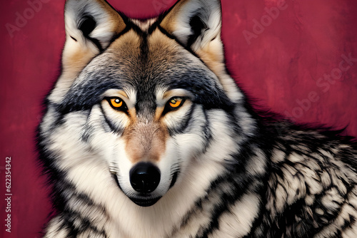 Portrait of a wolf in fashion magazine style. Generative AI