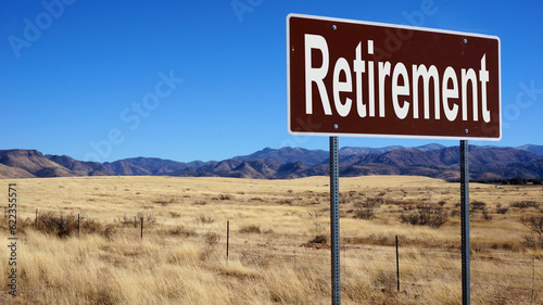 Retirement road sign with blue sky and wilderness