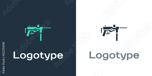 Logotype Submachine gun M3, Grease gun icon isolated on white background. Logo design template element. Vector