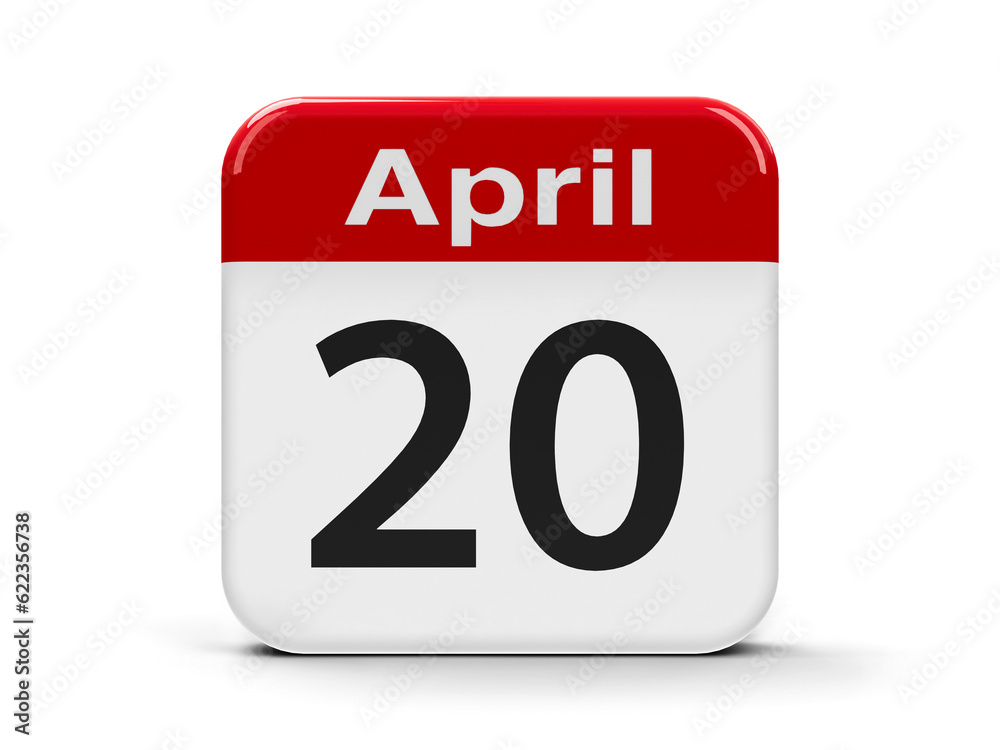 Calendar web button - Twentieth of April, three-dimensional rendering Calendar web button - Twentieth of April, three-dimensional rendering