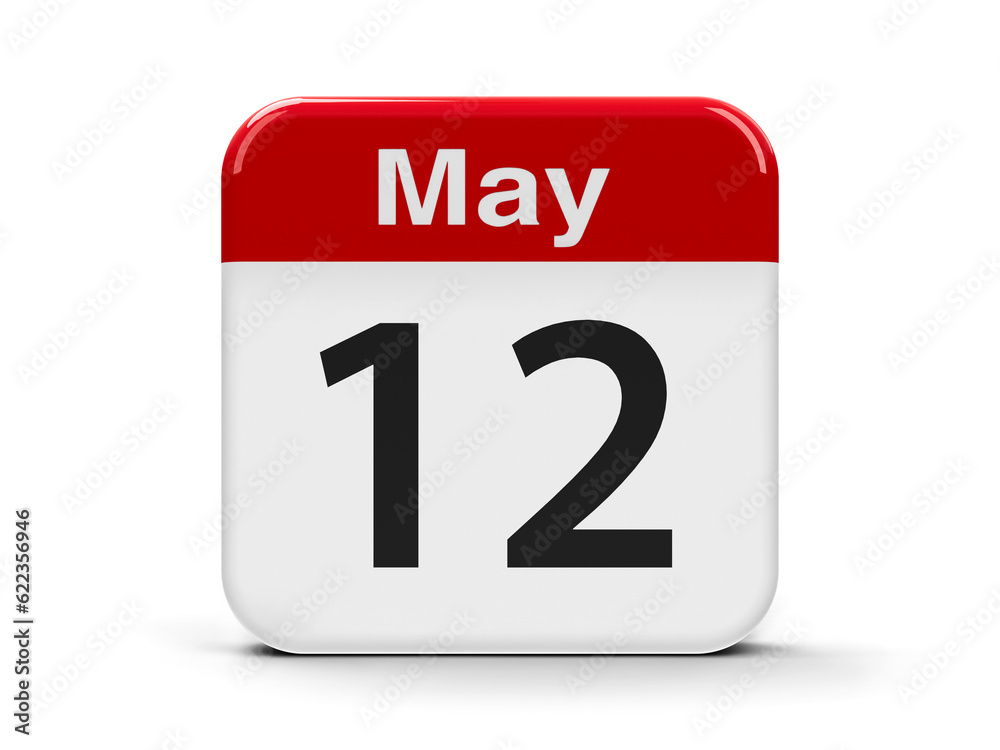Calendar web button - The Twelfth of May - International Nurses Day, three-dimensional rendering, 3D illustration Calendar web button - The Twelfth of May - International Nurses Day, three-dimensional rendering, 3D illustration