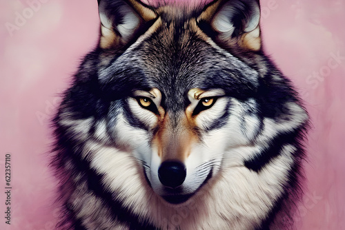 Portrait of a wolf in fashion magazine style. Generative AI © DN