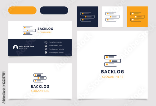 Backlog logo design with editable slogan. Branding book and business card template.