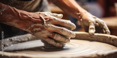 AI Generated. AI Generative. Pottery ceramics studio hand made crafts. Sculpting art process creation art decoration vibe. Graphic Art © Graphic Warrior