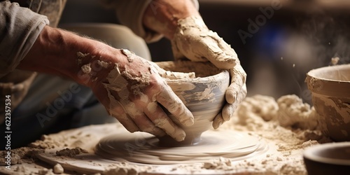 AI Generated. AI Generative. Pottery ceramics studio hand made crafts. Sculpting art process creation art decoration vibe. Graphic Art