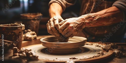 AI Generated. AI Generative. Pottery ceramics studio hand made crafts. Sculpting art process creation art decoration vibe. Graphic Art