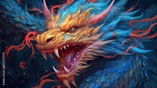A painting of a dragon with its mouth open, created with Generative Ai Technology