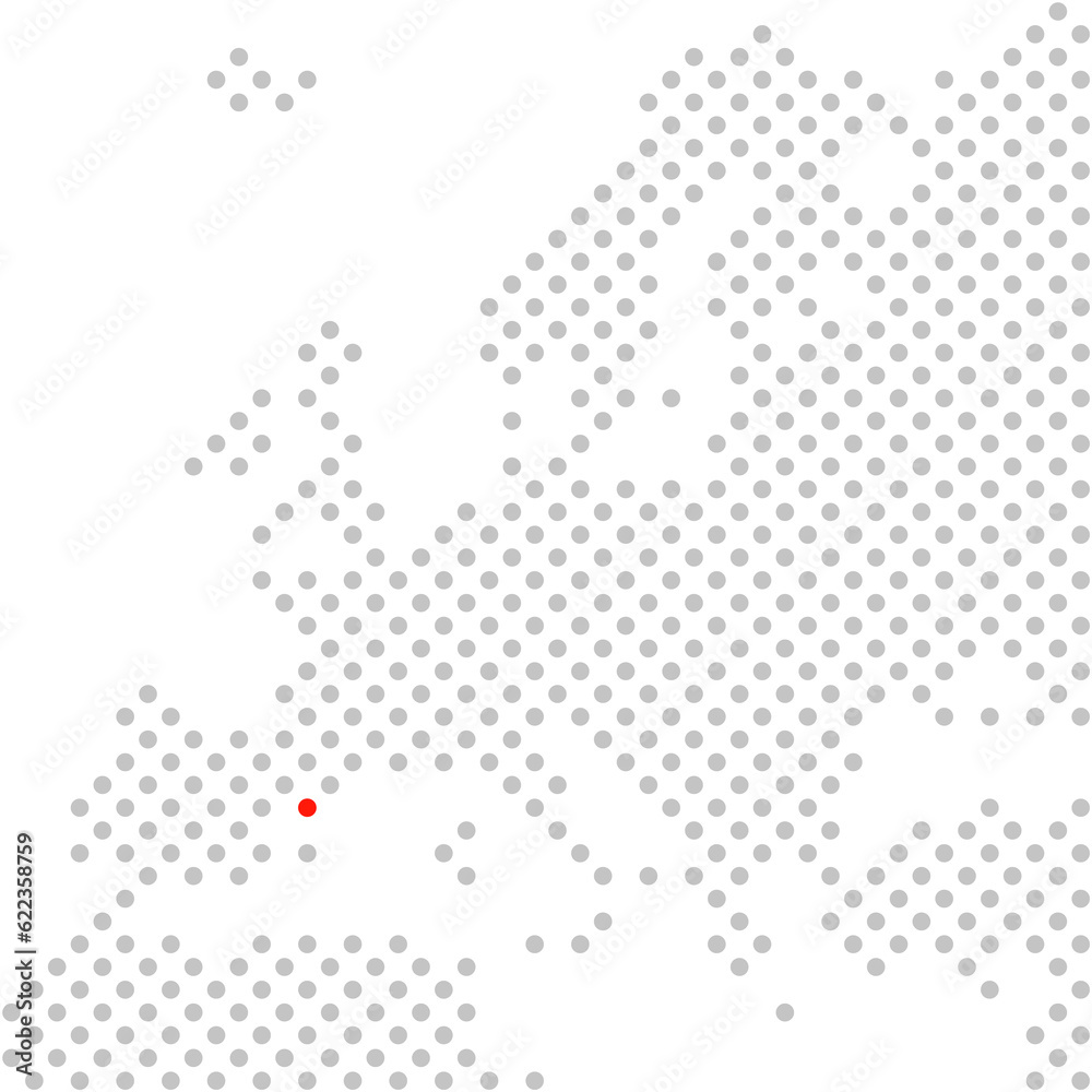 Barcelona in Spanien: Europakarte aus grauen Punkten mit roter Markierung