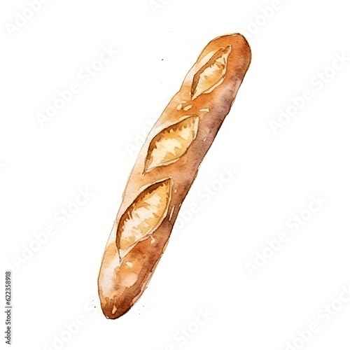 Freshly Baked Baguette Bread Background, Square Watercolor Illustration. Crusty Pastry, Gourmet Bakery. Ai Generated Soft Colored Watercolor Illustration with Aromatic Traditional Baguette Bread.