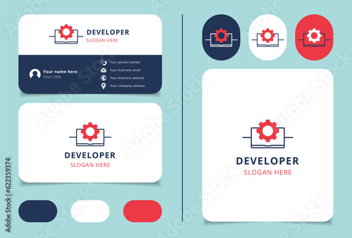 Developer logo design with editable slogan. Branding book and business card template.